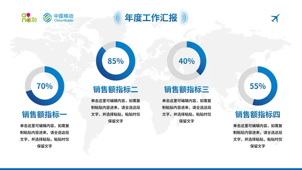 蓝色现代中国移动工作汇报总结PPT模板
