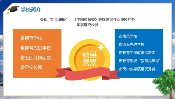 蓝色简约实景城市学校评优汇报PPT模板