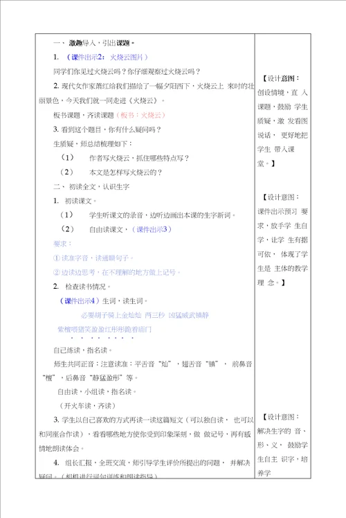 24.火烧云表格式教学设计 备课素材 课后作业含答案