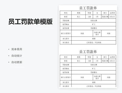 员工罚款单模版