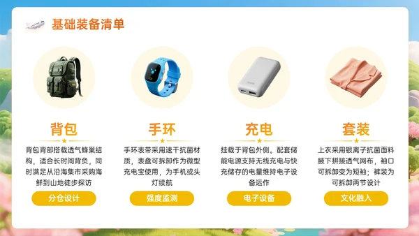 橙黄色3D关于跨越山海的慢旅行计划PPT模板