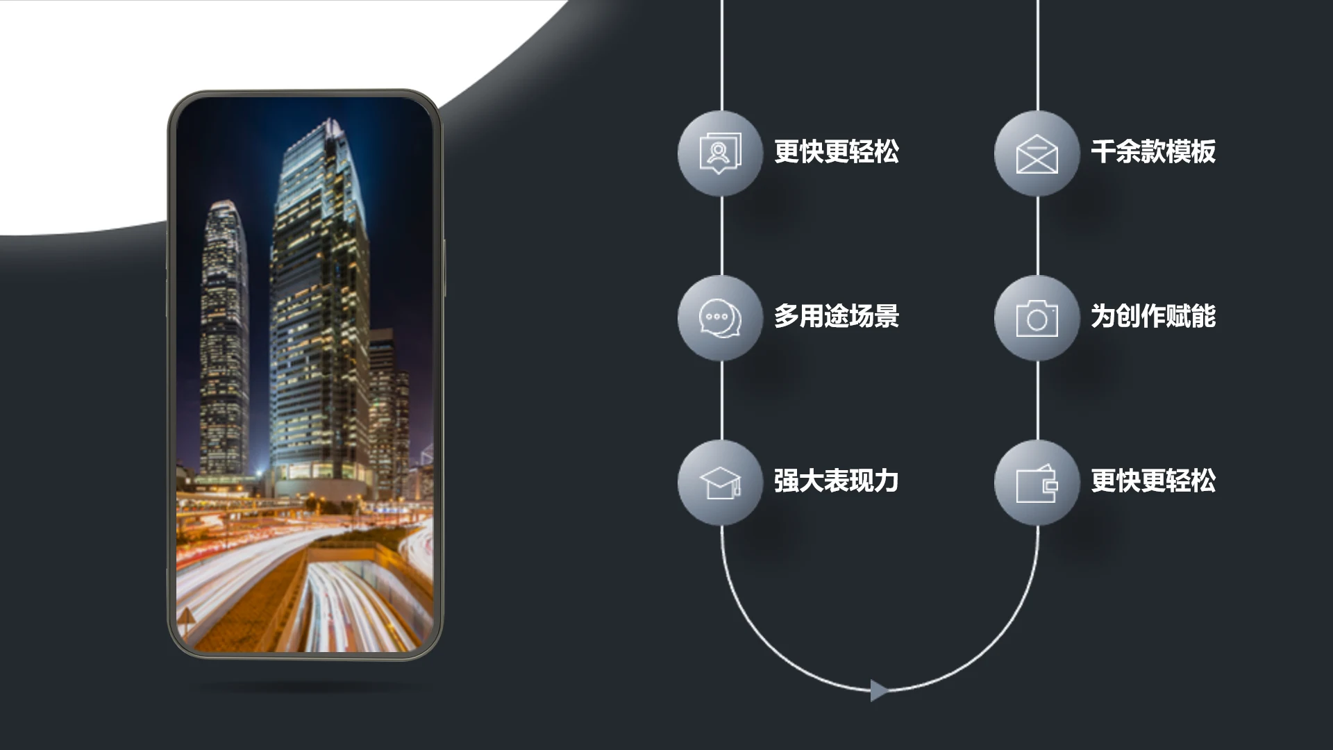黑色简约并列关系6项PPT图文页
