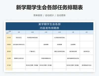 新学期学生会各部任务排期表