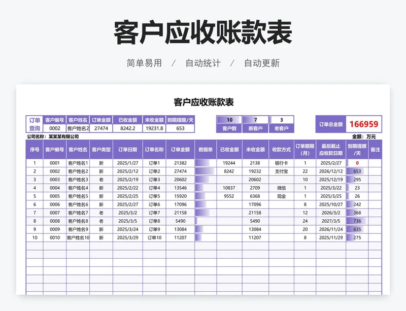 客户应收账款表