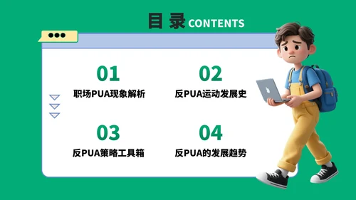 绿蓝色3D风反职场PUA运动PPT模板