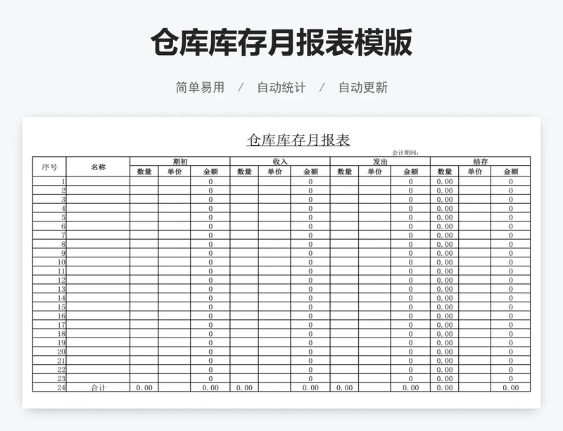 仓库库存月报表模版