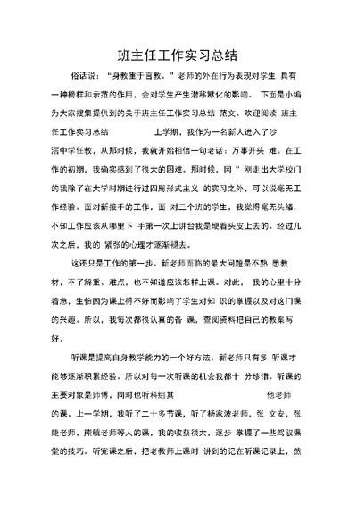 班主任工作实习总结