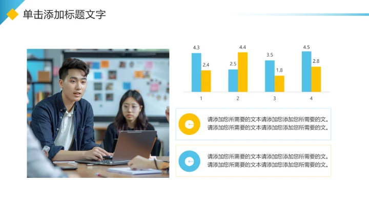 蓝黄色简约风大学生小组项目报告PPT模板