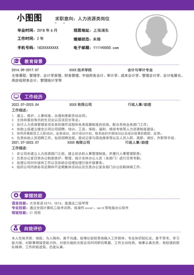 简约风人力资源简历模板word个人求职竞聘简历
