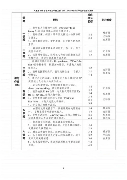 PEP英语五年级上册U1单元作业设计.docx