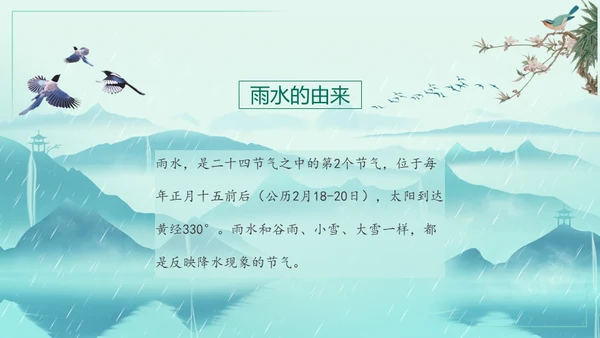 中国风雨水二十四节气山峦叠嶂通用PPT模板