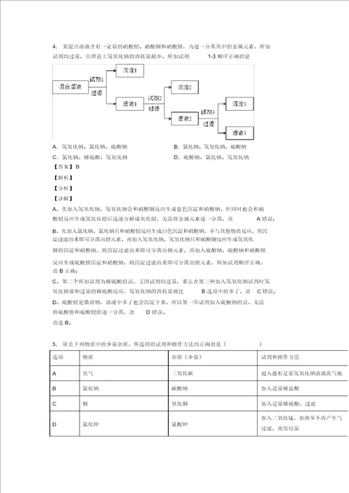 化学分离和提纯除杂的专项培优易错难题练习题及答案解析