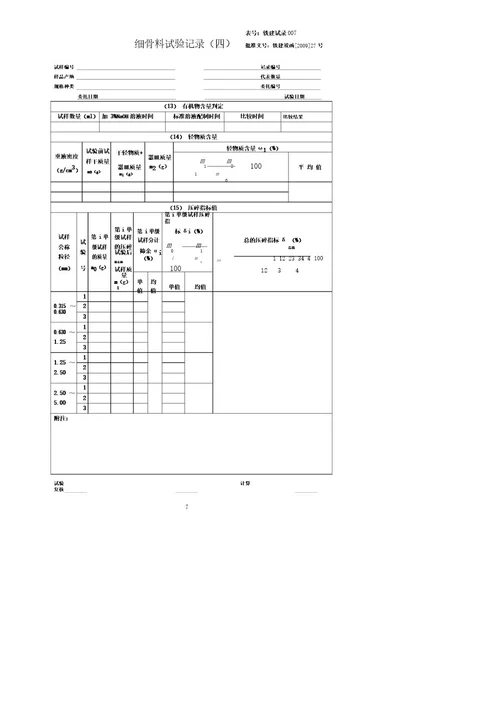 铁路工程试验记录表格