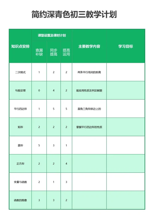 简约深青色初三教学计划