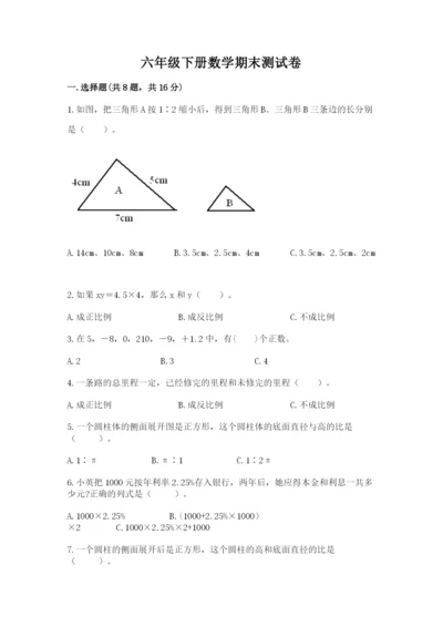 六年级下册数学期末测试卷（考点梳理）word版.docx