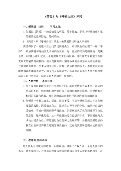 《简爱》与《呼啸山庄》异同
