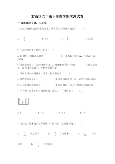 君山区六年级下册数学期末测试卷及答案一套.docx