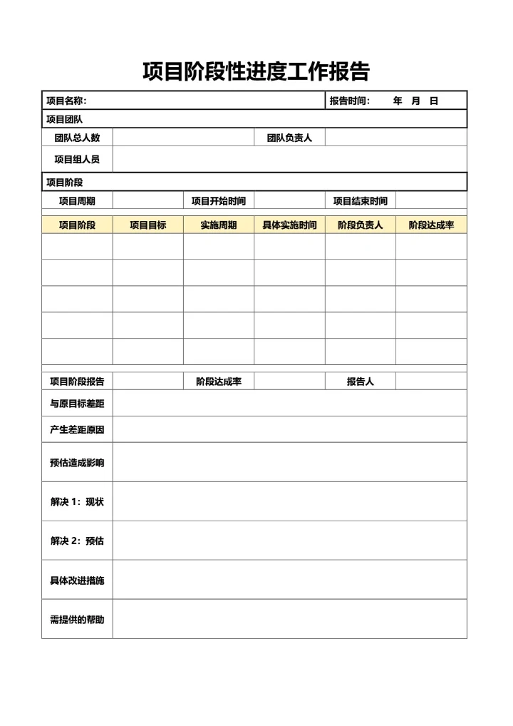 简约黄色项目阶段性进度工作报告
