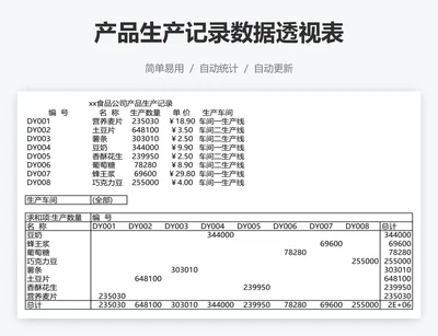 产品生产记录数据透视表