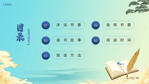 蓝色绿色简约风学校读书分享主题班会PPT模板