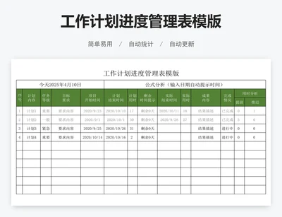 工作计划进度管理表模版