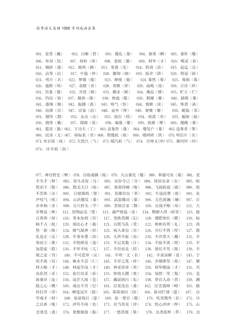 高中语文高考常用字词成语易错集合(新课标.docx