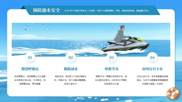 蓝色卡通风格暑假安全教育主题班会PPT模板
