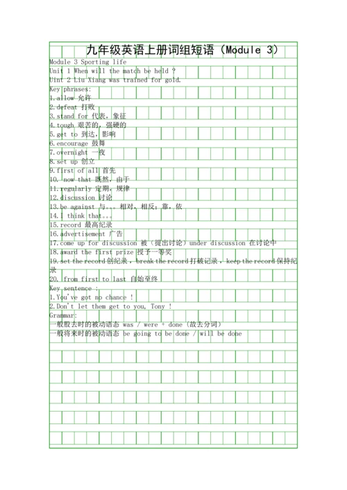 九年级英语上册词组短语Module-3.docx