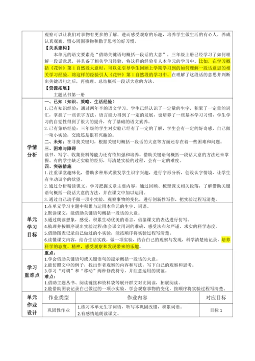 统编版语文三下 第四单元整体备课规划