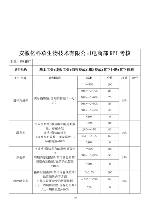 安徽亿科草生物技术有限公司电商部绩效考核方案(初稿).docx