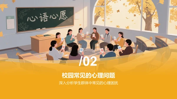 橙色插画风风校园心理健康讲座PPT模板
