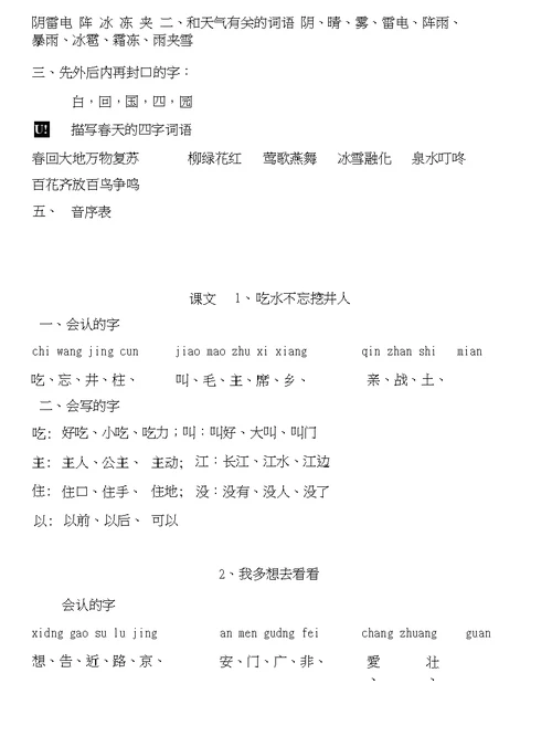 一年级下册各课知识点(全)