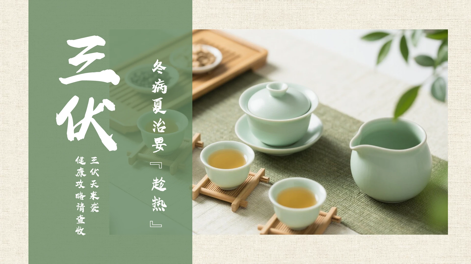 绿色简约实拍中医三伏天养生PPT模板宣传PPT动态PPT