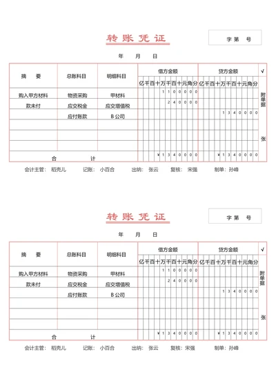 财务转账凭证一式两联
