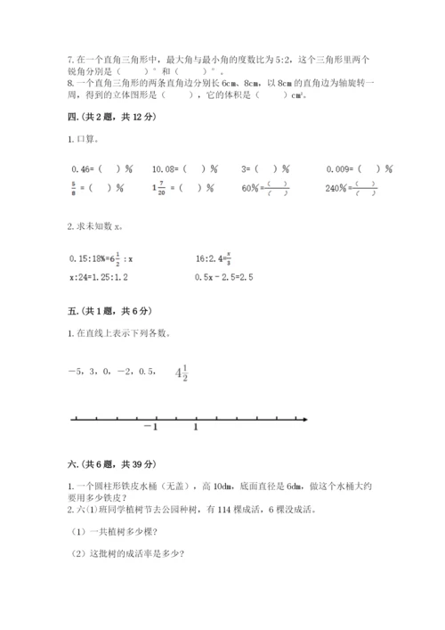 小学六年级下册数学摸底考试题含完整答案【网校专用】.docx