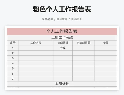 粉色个人工作报告表