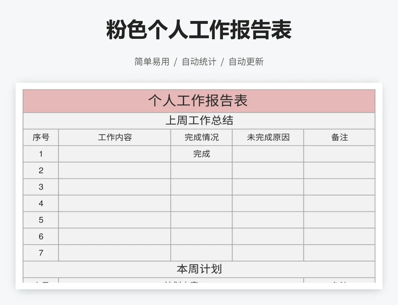 粉色个人工作报告表