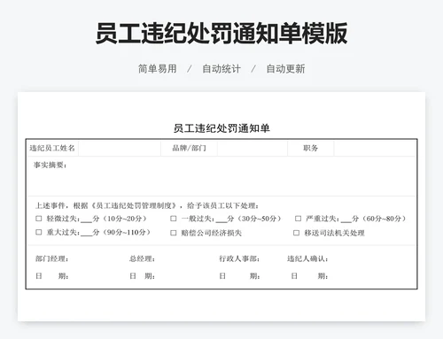 员工违纪处罚通知单模版