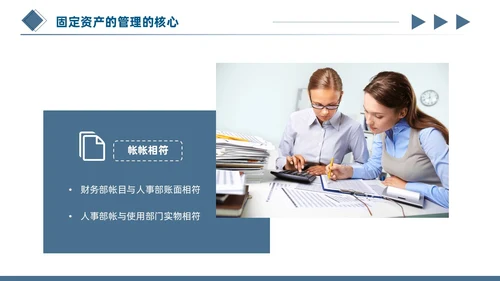 蓝色简约商务蓝灰几何立体形状财务资产管理固定资产管理ppt
