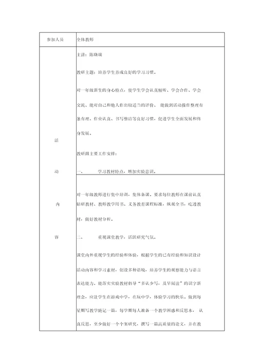 教研活动记录表教研活动记录教研内容科学