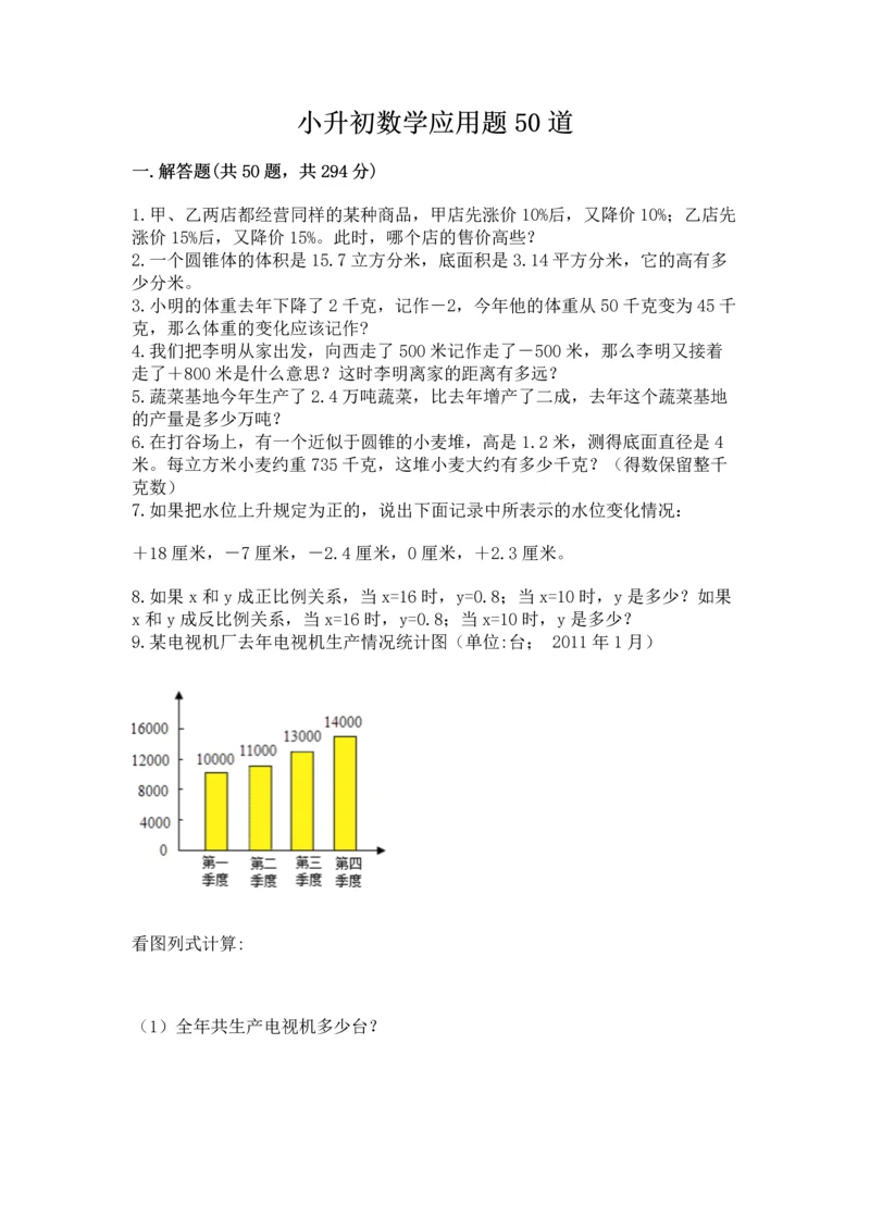 小升初数学应用题50道【突破训练】.docx
