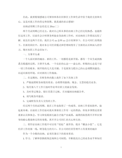 精编之出纳试用期工作总结范文2.docx