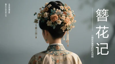 中式简约风中国传统文化簪花PPT模板