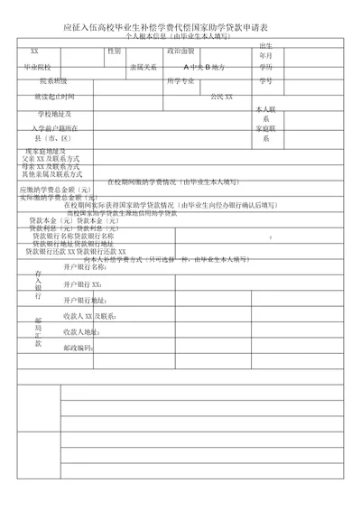 大学生应征入伍学费补偿申请表