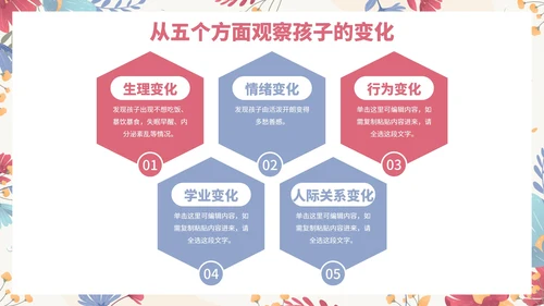 卡通花卉小清新关爱心理健康主题教育PPT模板