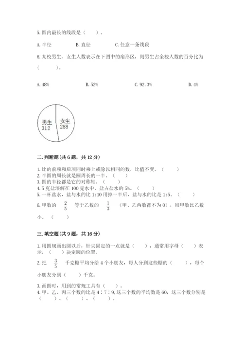 小学六年级上册数学期末测试卷带答案（名师推荐）.docx