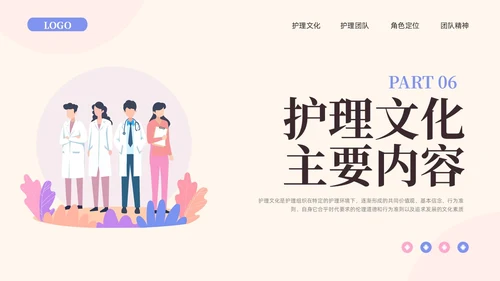 粉紫插画护理团队与文化建设PPT模板宣传PPT动态PPT团团队建设
