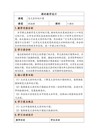 大单元教学【核心素养目标】8.2  复式条形统计图（表格式）教学设计 人教版四年级下册