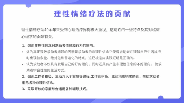 蓝色扁平化插画理性情绪疗法心理健康主题PPT模板合理情绪疗法