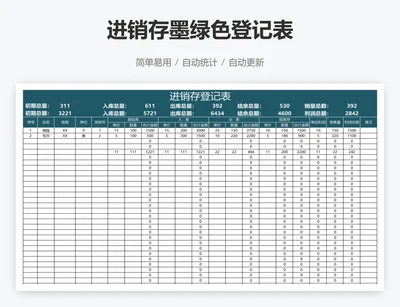进销存墨绿色登记表